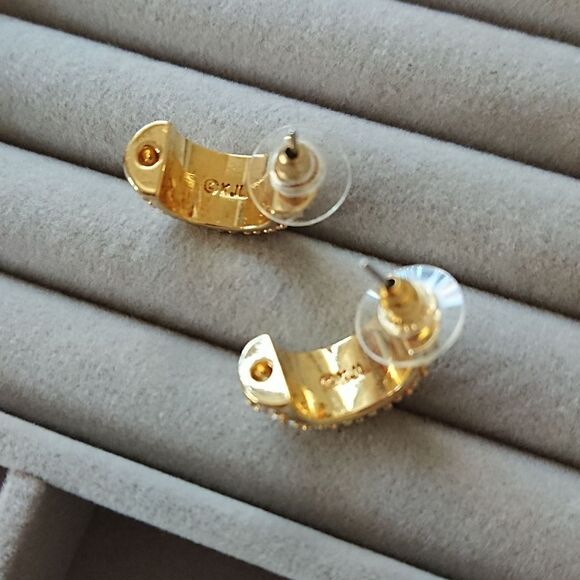 Kenneth Jay Lane Rhodium-Plated & Glass Crystal pierced Half Hoop Earrings - Picture 4 of 8